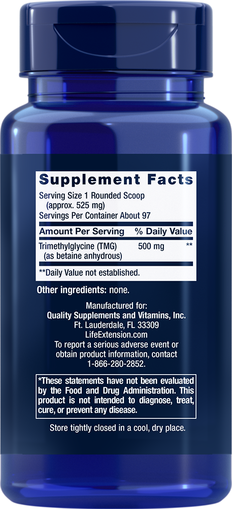 TMG Powder (Trimethylglycine) 50 grams Life Extension - Nutrigeek