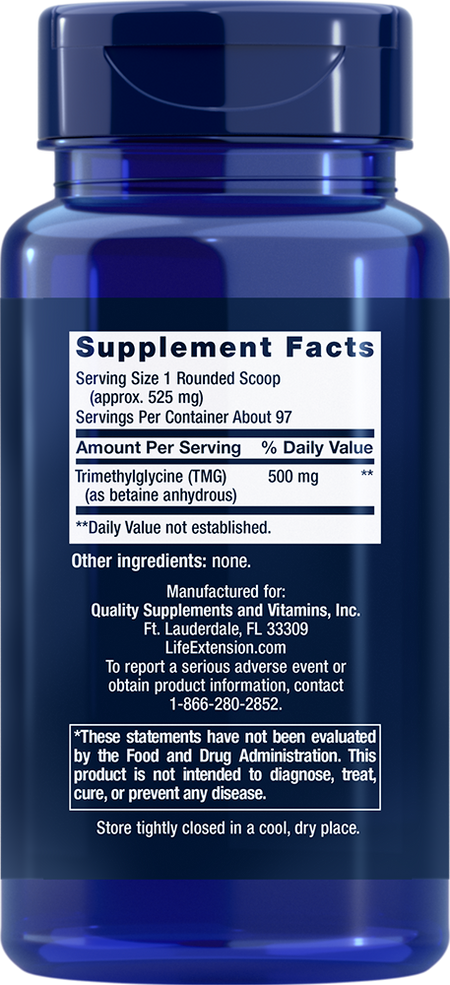 TMG Powder (Trimethylglycine) 50 grams Life Extension - Nutrigeek