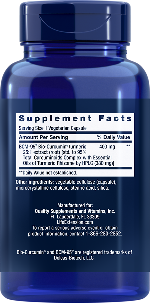 Super Bio-Curcumin® Turmeric Extract 400 mg 60 capsules Life Extension - Nutrigeek