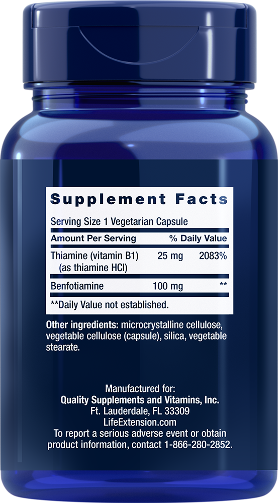Benfotiamine 100 mg with Thiamine 120 capsules Life Extension - Nutrigeek
