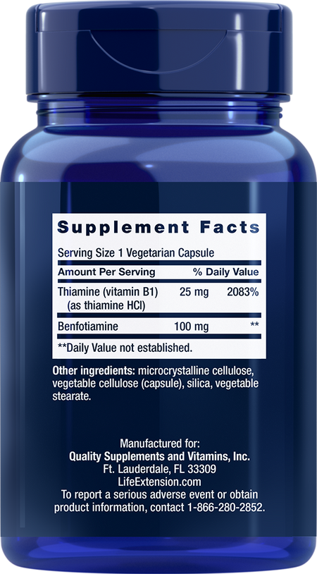 Benfotiamine 100 mg with Thiamine 120 capsules Life Extension - Nutrigeek