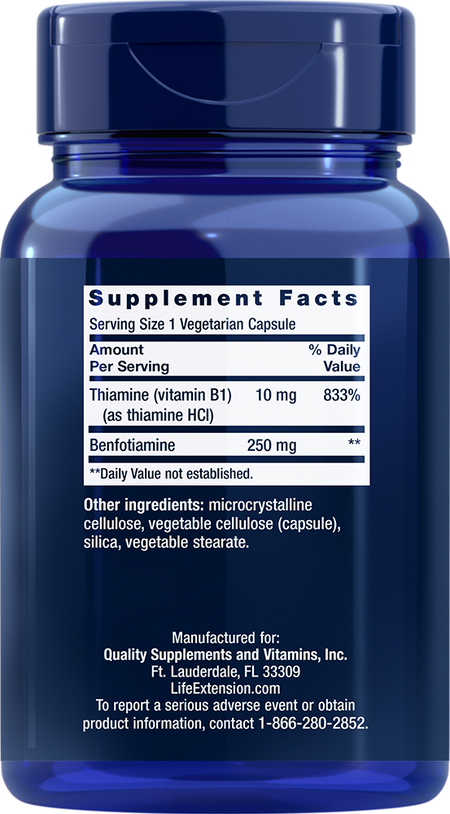 Mega Benfotiamine 250 mg 120 capsules Life Extension - Nutrigeek