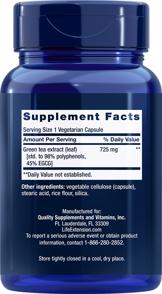 Lightly Caffeinated Mega Green Tea Extract 100 capsules Life Extension - Nutrigeek