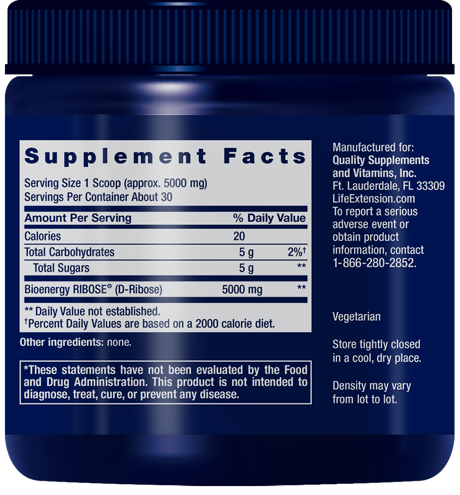 D-Ribose Powder 150 grams Life Extension - Nutrigeek