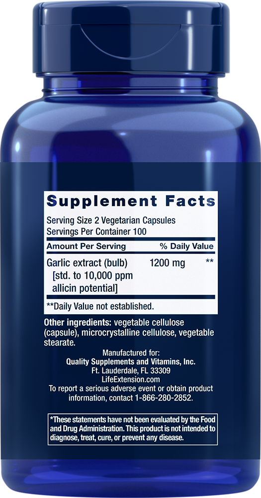 Optimized Garlic 200 capsules Life Extension - Nutrigeek