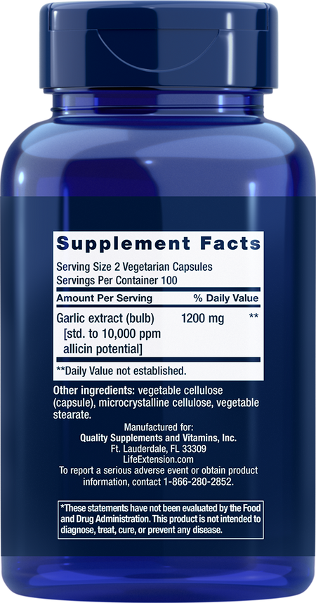 Optimized Garlic 200 capsules Life Extension - Nutrigeek
