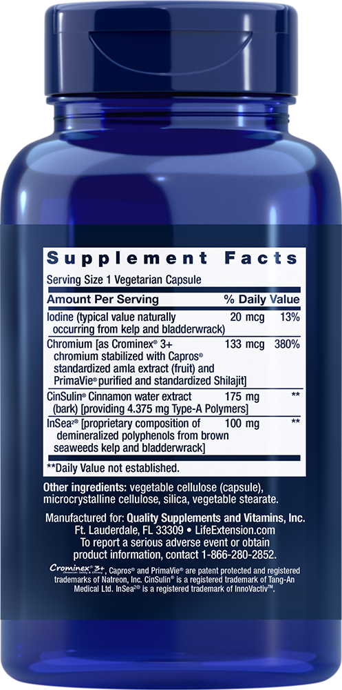 CinSulin® with InSea2® and Crominex® 3+ 90 capsules Life Extension - Nutrigeek