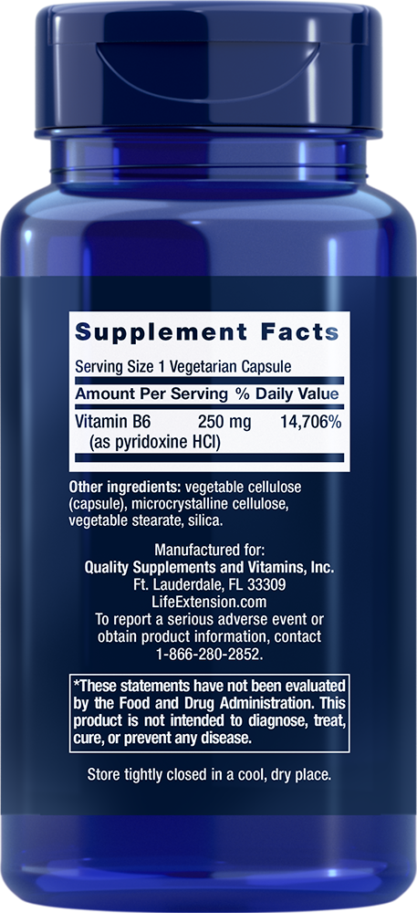 Vitamin B6 250 mg 100 capsules Life Extension - Nutrigeek