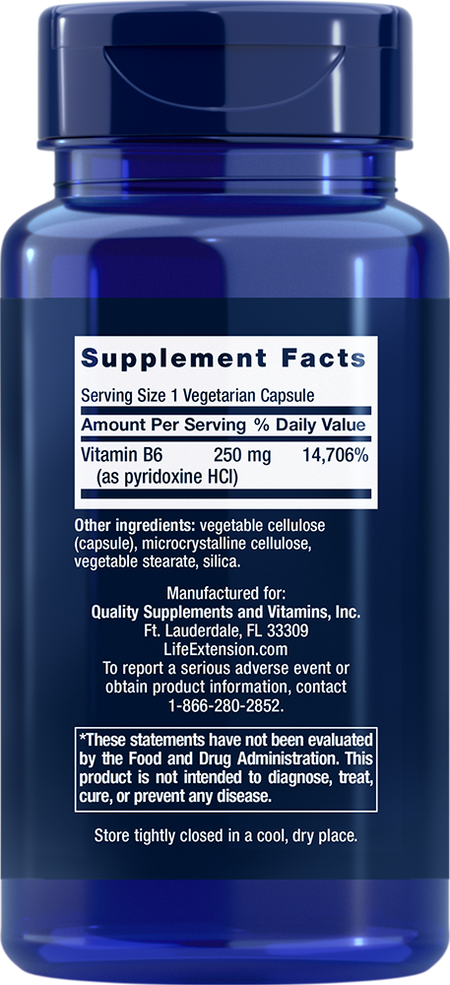 Vitamin B6 250 mg 100 capsules Life Extension - Nutrigeek