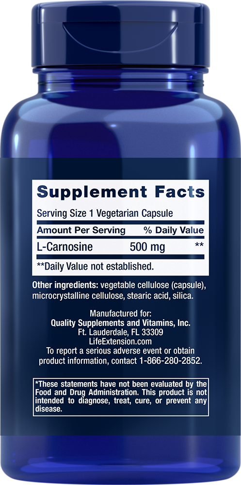 Carnosine 500 mg 60 capsules Life Extension - Nutrigeek