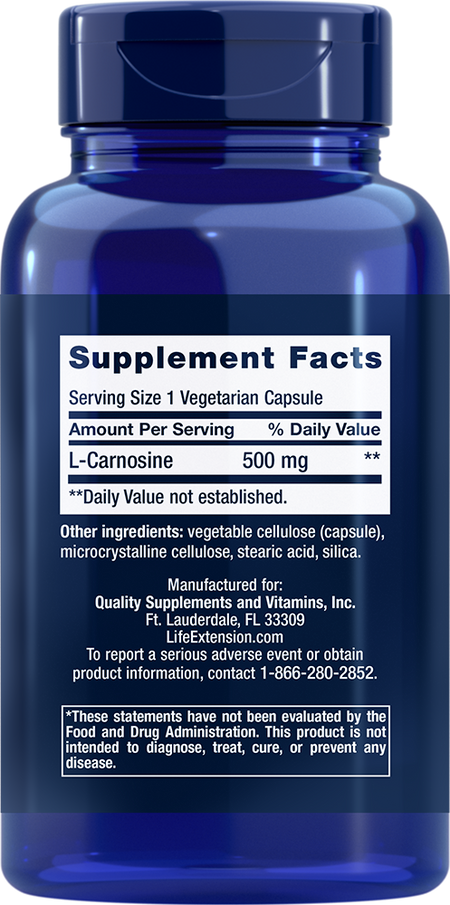 Carnosine 500 mg 60 capsules Life Extension - Nutrigeek