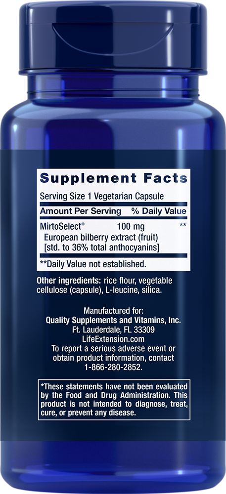Standardized European Bilberry Extract 100 mg 90 capsules Life Extension - Nutrigeek