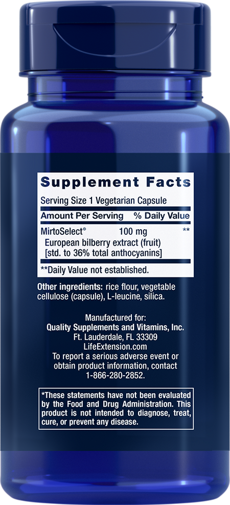 Standardized European Bilberry Extract 100 mg 90 capsules Life Extension - Nutrigeek
