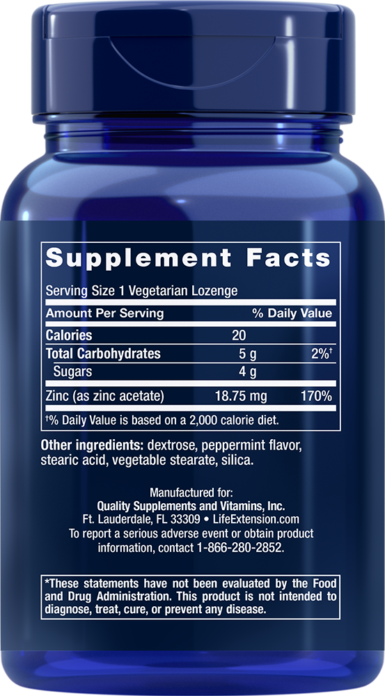 Enhanced Zinc Lozenges (Peppermint) 30 lozenges Life Extension - Nutrigeek