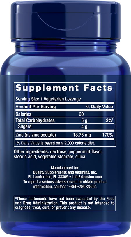 Enhanced Zinc Lozenges (Peppermint) 30 lozenges Life Extension - Nutrigeek