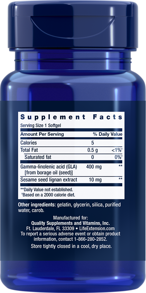 Mega GLA Sesame Lignans 30 softgels Life Extension - Nutrigeek