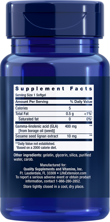 Mega GLA Sesame Lignans 30 softgels Life Extension - Nutrigeek