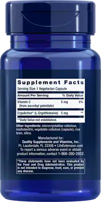Essential Youth L-Ergothioneine 5 mg 30 capsules Life Extension - Nutrigeek