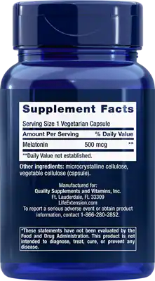 Melatonin 500 mcg 200 capsules Life Extension - Nutrigeek