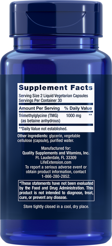 TMG 500mg 60 capsules Life Extension - Premium Vitamins & Supplements from Life Extension - Just $9.99! Shop now at Nutrigeek