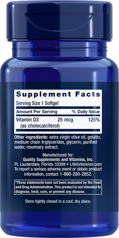 Vitamin D3 25 mcg (1000 IU), 90 Softgel Life Extension - Premium Vitamins & Supplements from Life Extension - Just $5.99! Shop now at Nutrigeek