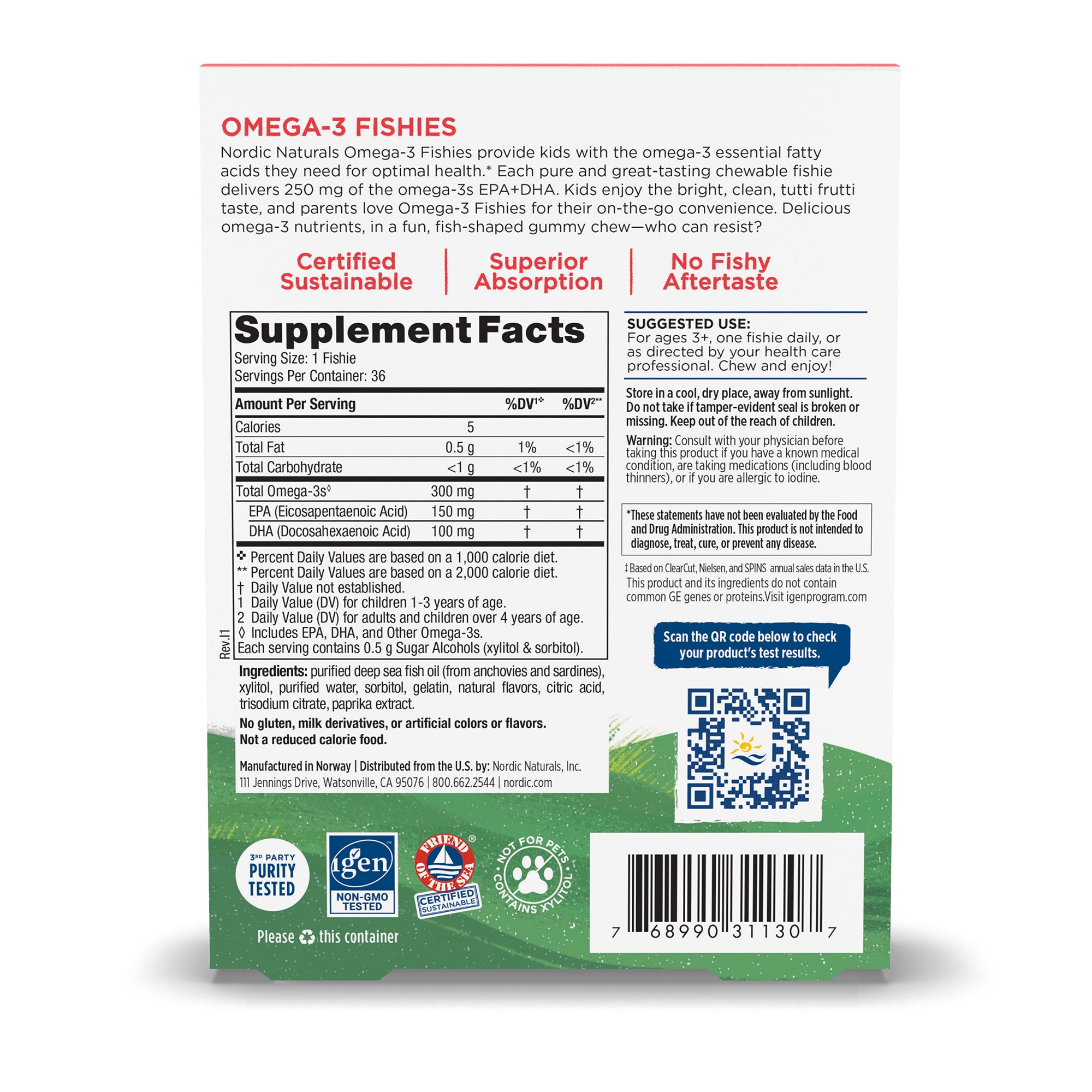 Nordic Omega-3 Zero Sugar 36 Fishies Nordic Naturals - Nutrigeek