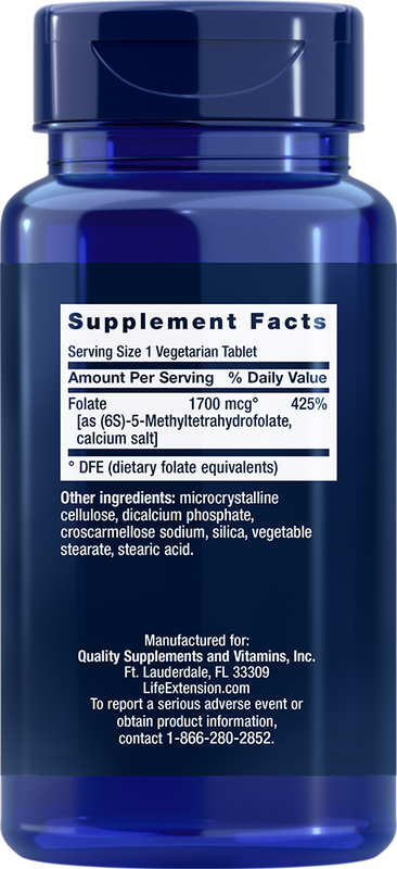 Optimized Folate (L-Methylfolate) 1700 mcg 100 tablets Life Extension - Premium Vitamins & Supplements from Life Extension - Just $11.99! Shop now at Nutrigeek