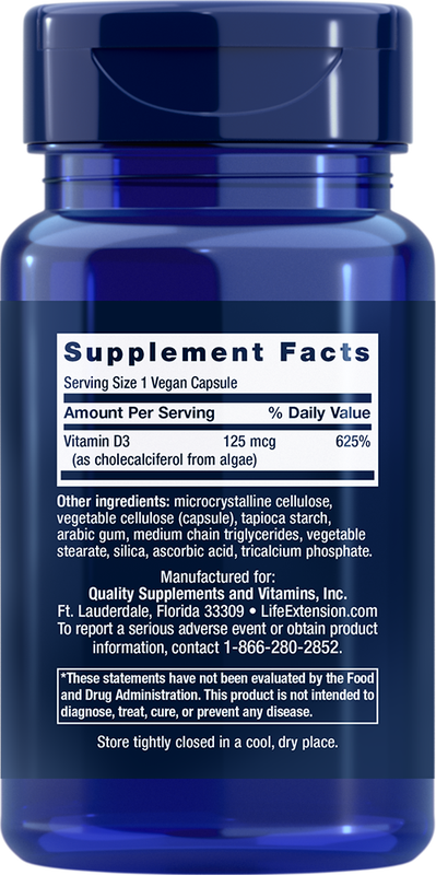 Vegan Vitamin D3 125 mcg 60 capsules Life Extension - Premium Vitamins & Supplements from Life Extension - Just $16.99! Shop now at Nutrigeek