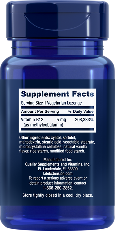 Vitamin B12 Methylcobalamin 5mg 60 lozenges Life Extension - Premium Vitamins & Supplements from Life Extension - Just $24.99! Shop now at Nutrigeek