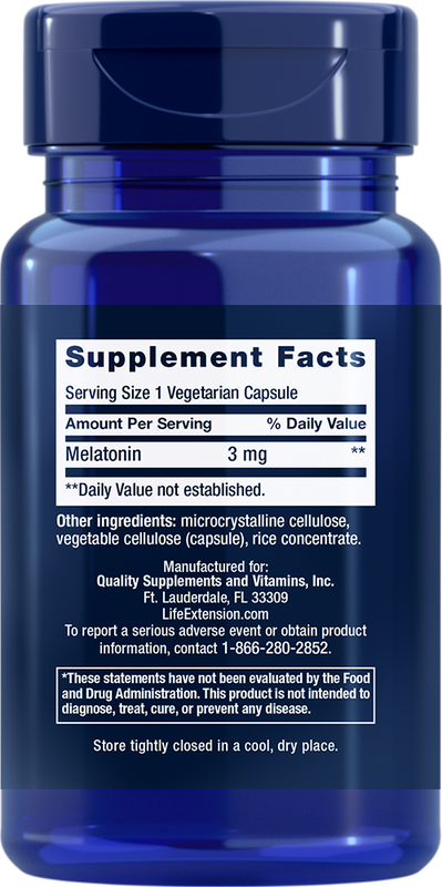Melatonin 3 mg 60 capsules Life Extension - Premium Vitamins & Supplements from Life Extension - Just $8.99! Shop now at Nutrigeek