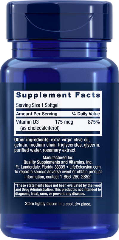 Vitamin D3 175 mcg (7000 IU), 60 softgels Life Extension - Premium Vitamins & Supplements from Life Extension - Just $10.99! Shop now at Nutrigeek