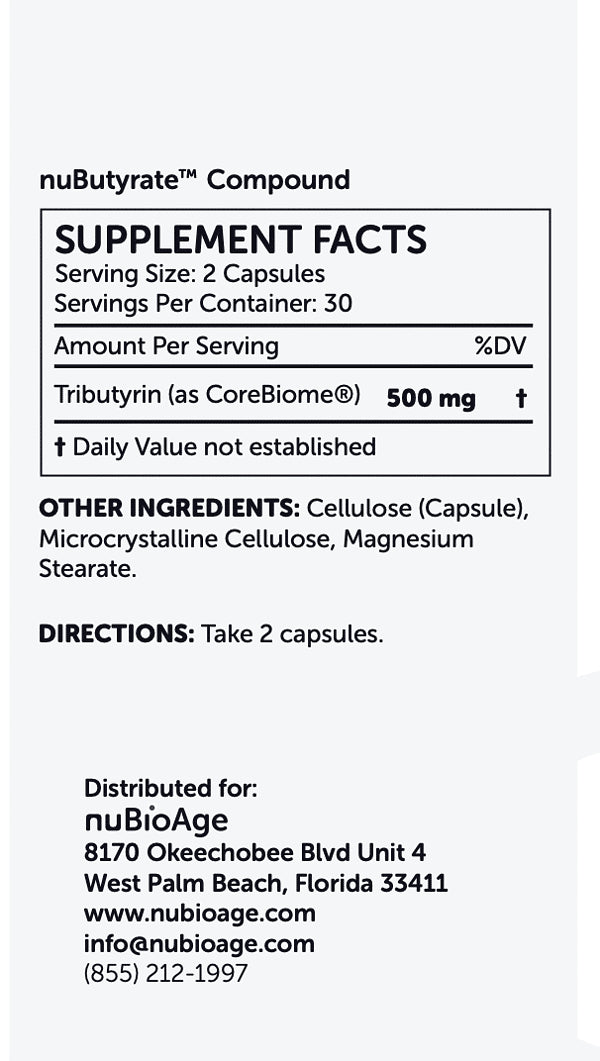 nuButyrate™ 60 capsules nuBioAge - Nutrigeek