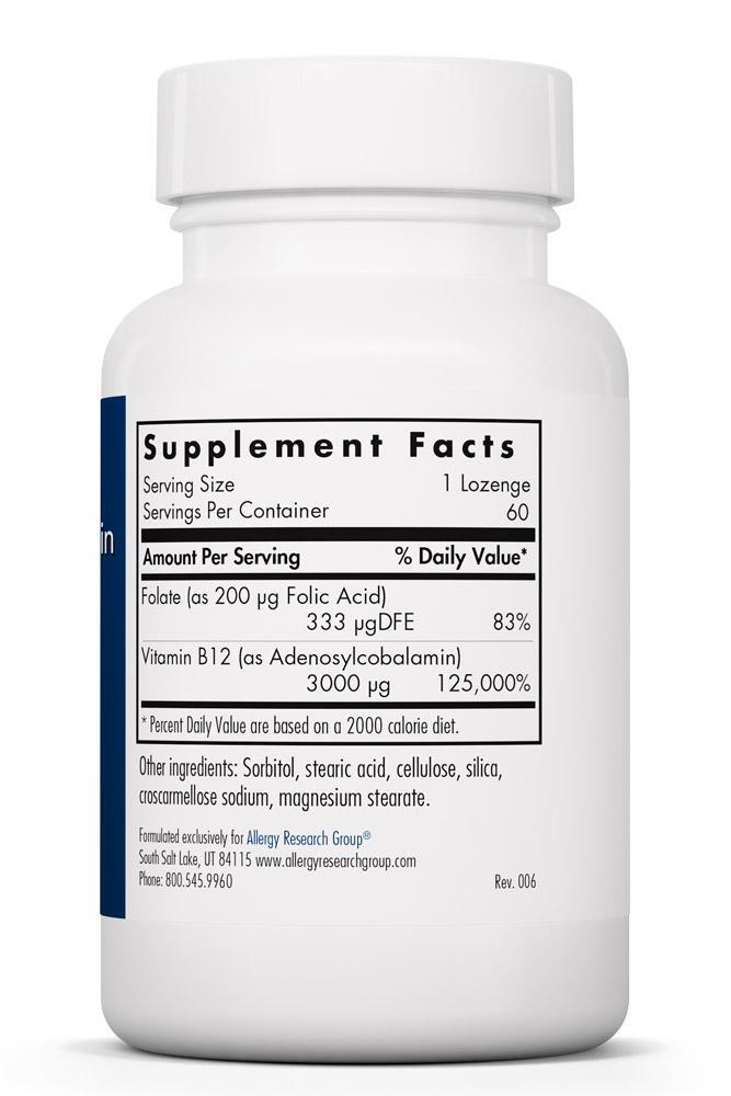 B12 Adenosylcobalamin 3,000mcg 60 lozanges Allergy Research Group - Premium Vitamins & Supplements from Allergy Research Group - Just $23.99! Shop now at Nutrigeek