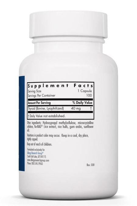 Thyroid Natural Glandular 40 mg 100 Vegicaps Allergy Research Group - Premium  from Allergy Research Group - Just $34.99! Shop now at Nutrigeek