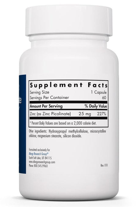 Zinc Picolinate 25 mg 60 Vegetarian Caps Allergy Research Group - Premium  from Allergy Research Group - Just $14.99! Shop now at Nutrigeek