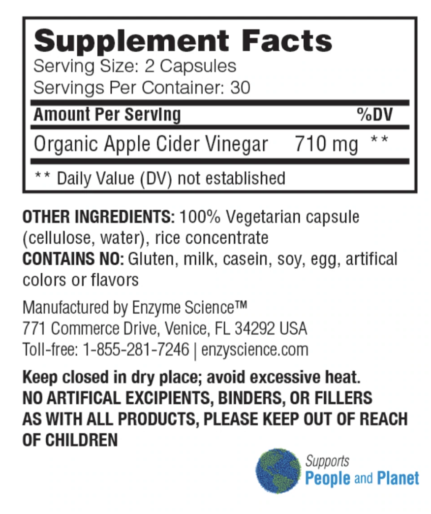 Apple Cider Vinegar 60 capsules Enzyme Science - Premium Vitamins & Supplements from Enzyme Science - Just $29.99! Shop now at Nutrigeek