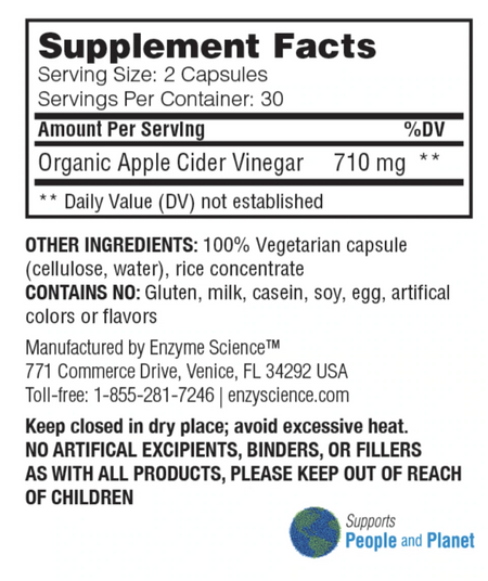 Apple Cider Vinegar 60 capsules Enzyme Science - Premium Vitamins & Supplements from Enzyme Science - Just $29.99! Shop now at Nutrigeek