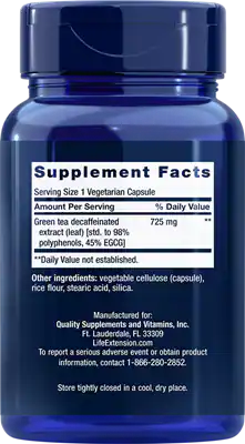 Decaffeinated Mega Green Tea Extract 100 capsules Life Extension - Premium Vitamins & Supplements from Life Extension - Just $22.99! Shop now at Nutrigeek