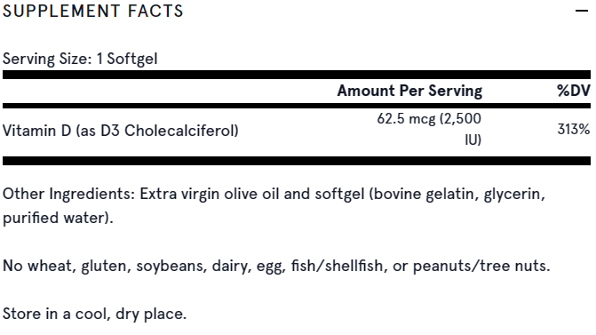 Vitamin D3 2500iu 100 Softgels Jarrow Formulas - Premium Vitamins & Supplements from Jarrow Formulas - Just $15.49! Shop now at Nutrigeek