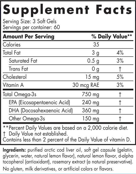 Arctic Cod Liver Oil 180 Softgels Nordic Naturals - Nutrigeek