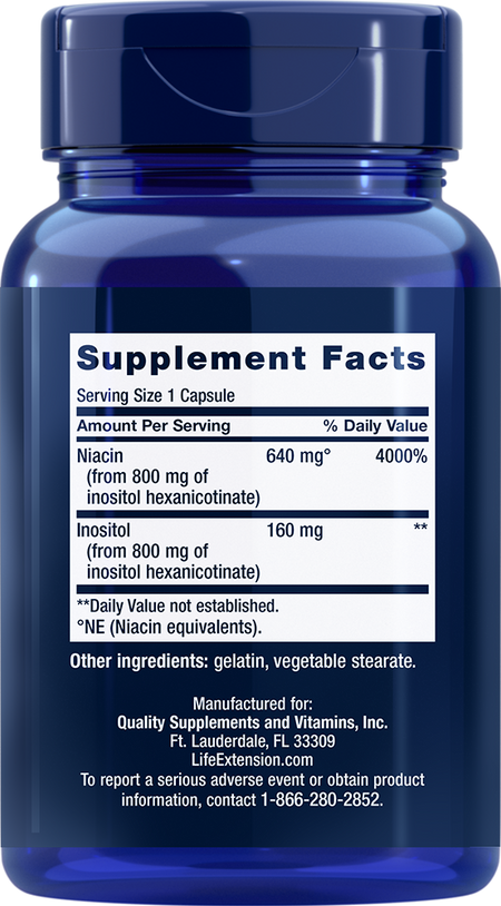 No Flush Niacin 640 mg 100 capsules Life Extension - Nutrigeek