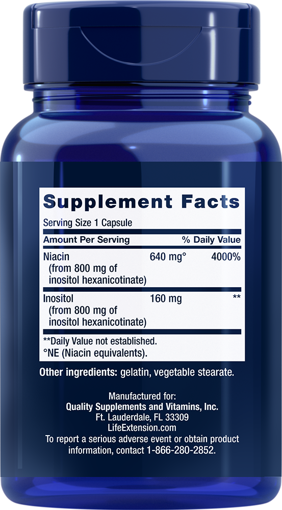 No Flush Niacin 640 mg 100 capsules Life Extension - Nutrigeek