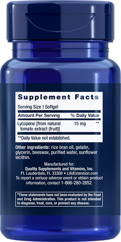Mega Lycopene 15 mg 90 softgels Life Extension - Nutrigeek