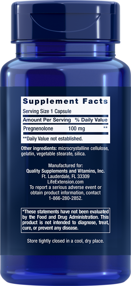 Pregnenolone 100 mg 100 capsules Life Extension - Nutrigeek