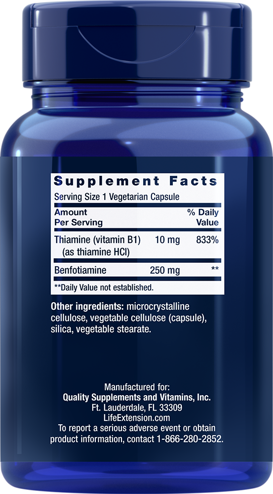 Mega Benfotiamine 250 mg 120 capsules Life Extension - Nutrigeek