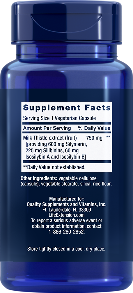 Milk Thistle (Silymarin Silibinins Isosilybin A & B) 60 capsules Life Extension - Nutrigeek