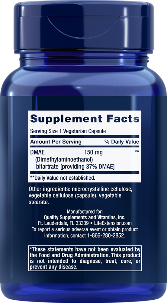 DMAE Bitartrate 150 mg 200 capsules Life Extension - Nutrigeek