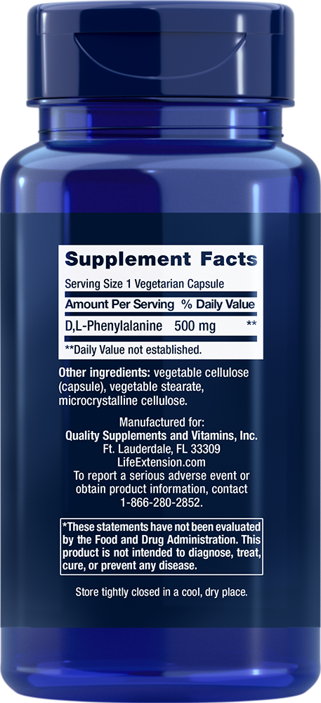 D, L-Phenylalanine 500 mg 100 capsules Life Extension - Nutrigeek