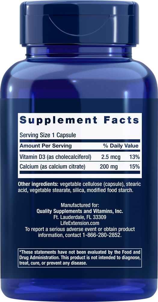 Calcium Citrate with Vitamin D 200 capsules Life Extension - Nutrigeek
