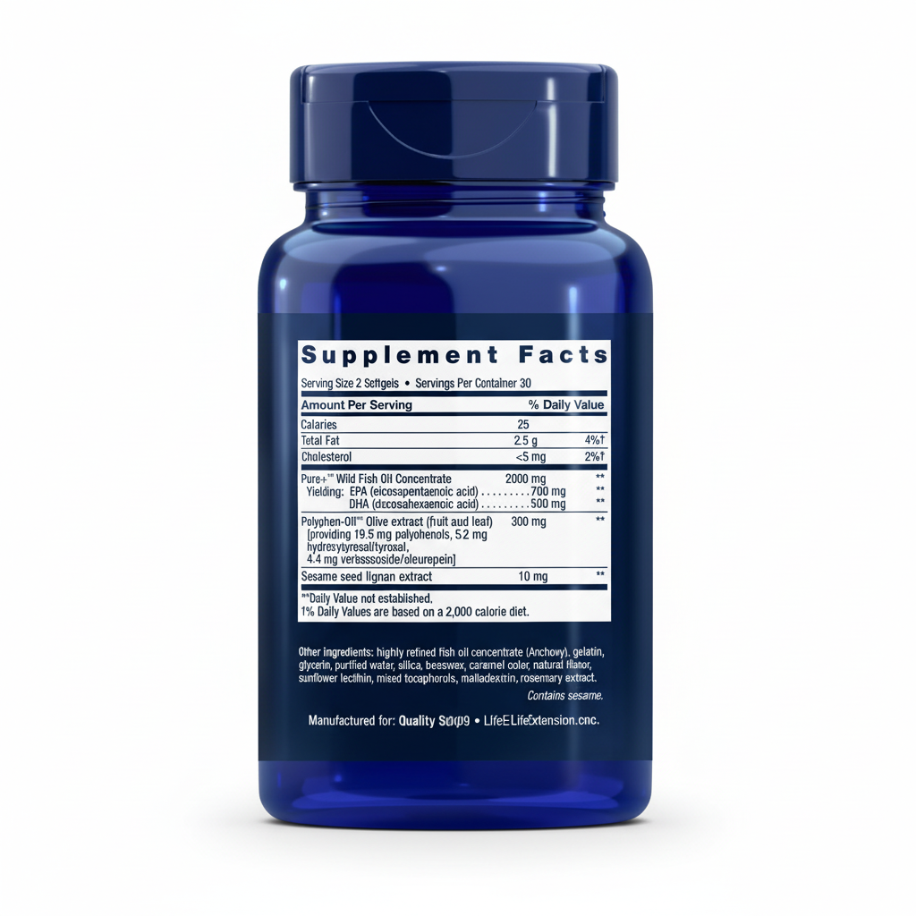 Super Omega-3 EPA/DHA Fish Oil, Sesame Lignans & Olive Extract Softgels Life Extension - Nutrigeek